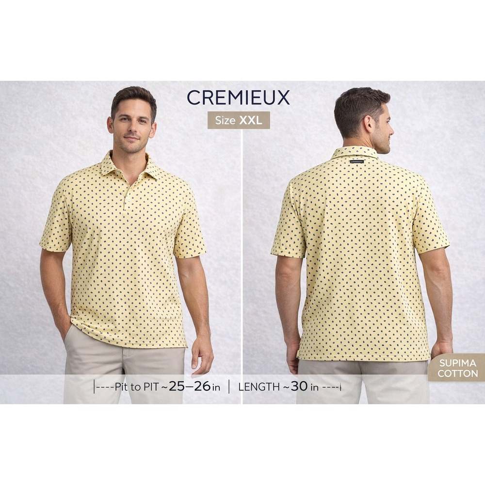 Cremieux Classics Mens XXL Yellow Paisley Supima Cotton Short Sleeve Polo Shirt‎